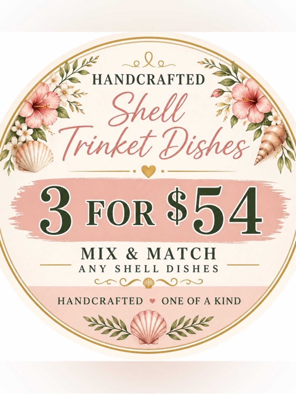 Bundle 3 Handcrafted Shell Trinket Dishes 3 for $54 Mix and Match Coastal Decor